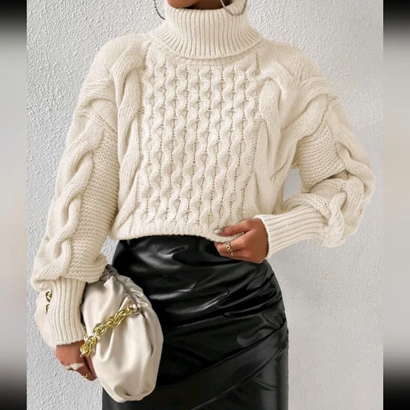 Turtleneck Cable Knit Drop Shoulder Sweater$21.04 630.49 -31% - Picture 2 of 6